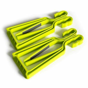 Pair of green KlipSki ski and pole carriers