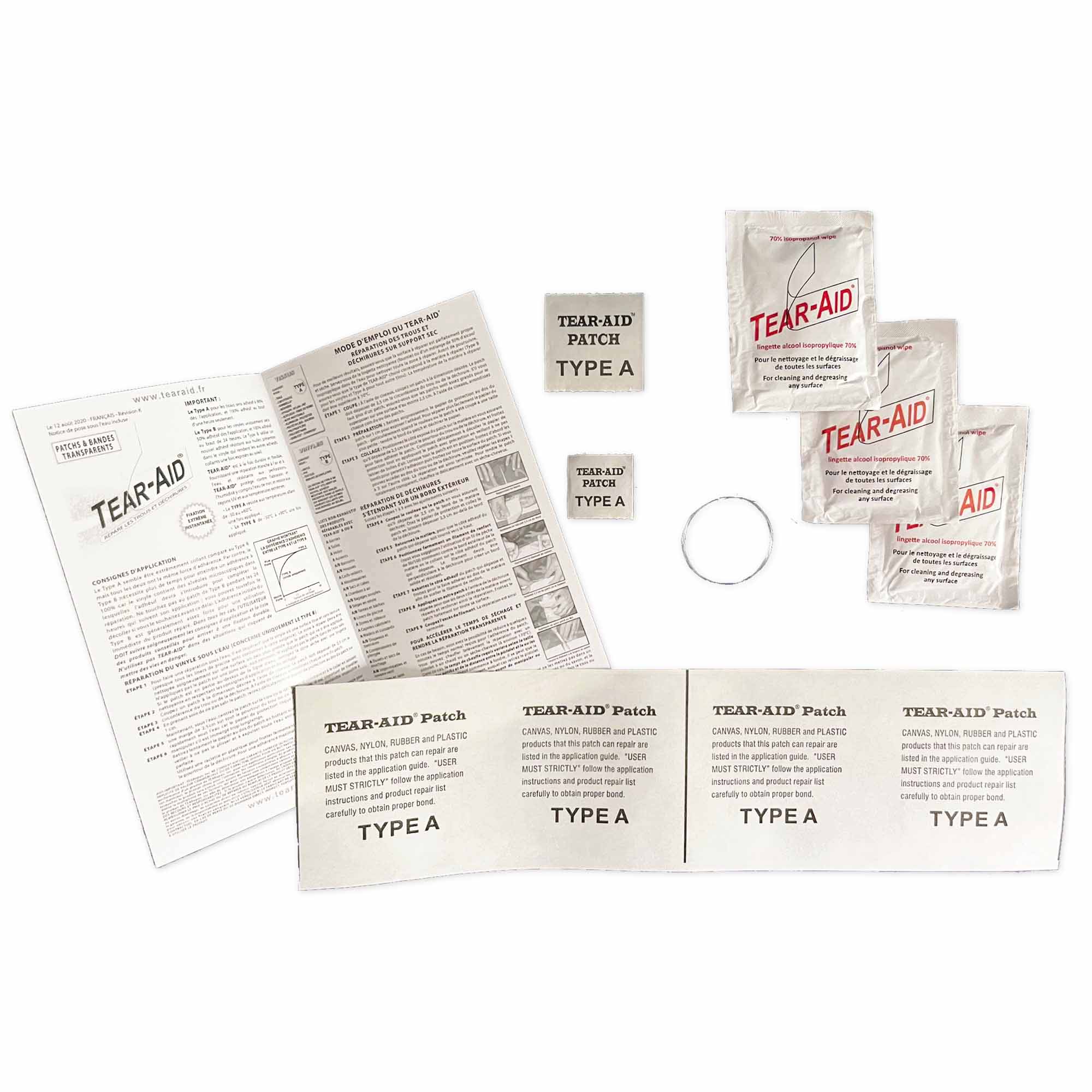 Tear-Aid Type A TA-A-PK Fabric repair pack contents.